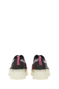 Ugg women’s mary jane areum black sneakers with pink and purple accents and translucent white sole