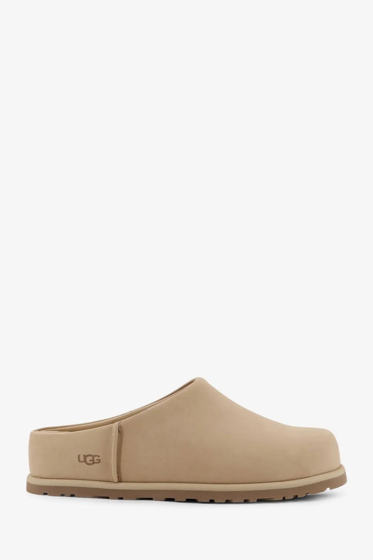Beige ugg womens nubuck sandals featuring a soft leather upper and durable rubber sole for comfortable wear