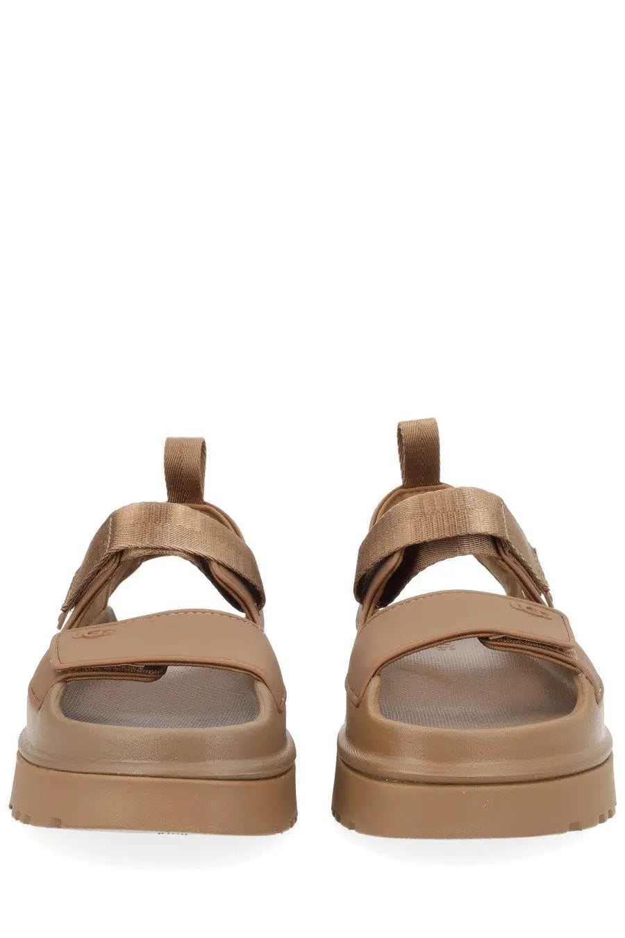 Ugg women’s sandal goldenglow brown tan platform sandals with wide straps and chunky sole for casual wear