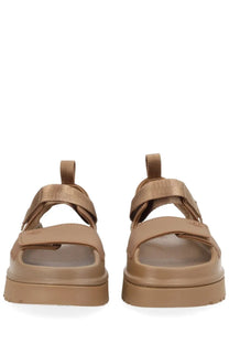 Ugg women’s sandal goldenglow brown tan platform sandals with wide straps and chunky sole for casual wear