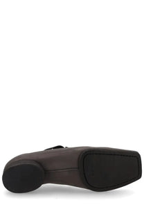 Dark brown leather loafer with square heel and black rubber sole from uma wang women’s ballerina in pelle grey collection