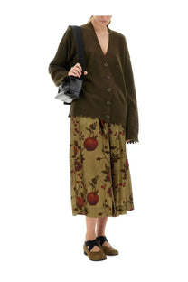 Uma wang women’s olive green cashmere cardigan with button closure and frayed hem front view