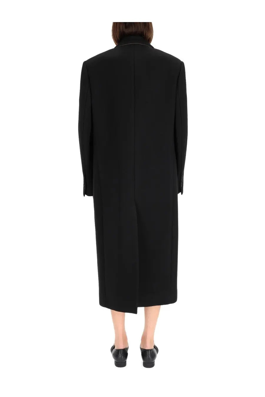 Uma Wang women’s Cassandra coat black tailored with structured silhouette and subtle contrast stitching on collar