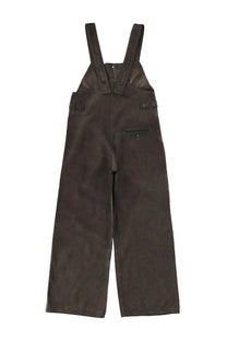 Dark brown corduroy Uma Wang women’s dungarees with adjustable shoulder straps and front pockets in panda brown