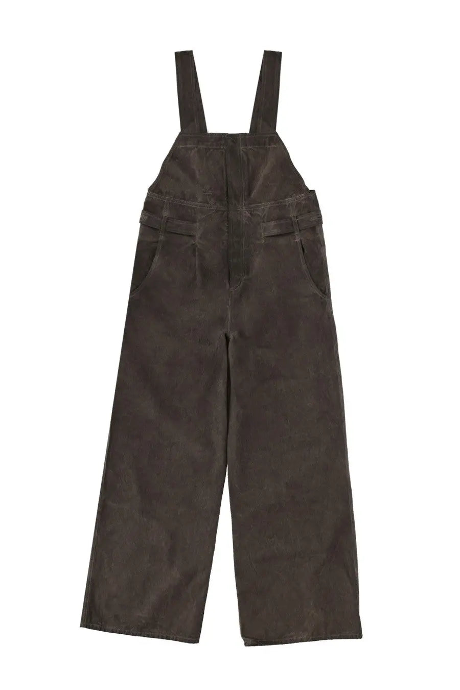Uma Wang women’s dark brown corduroy overalls with wide legs and adjustable shoulder straps in panda brown