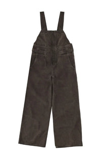 Uma Wang women’s dark brown corduroy overalls with wide legs and adjustable shoulder straps in panda brown
