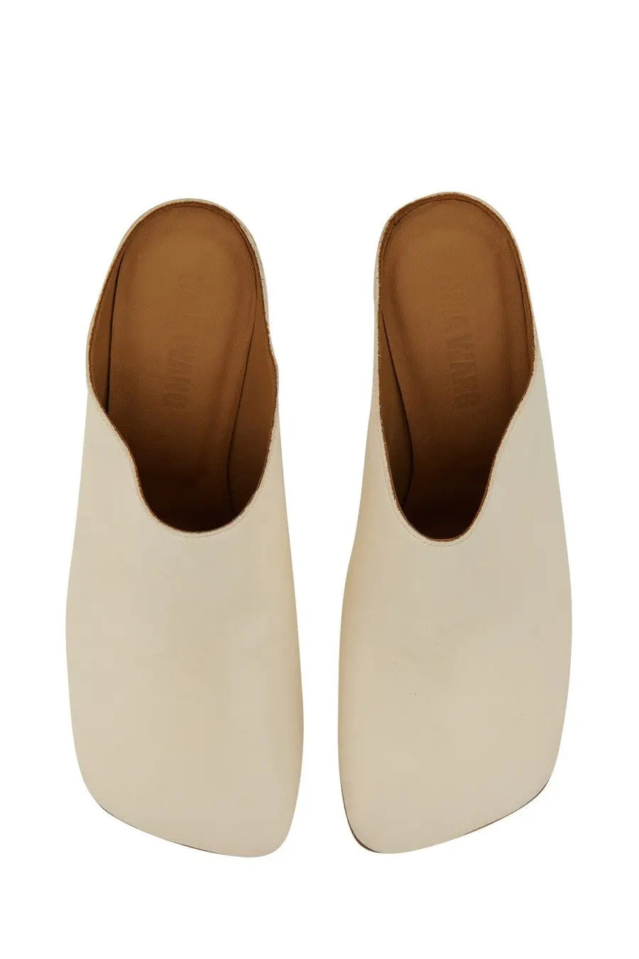 Uma wang women’s leather mule white cream-colored minimalist leather mules with brown interior lining