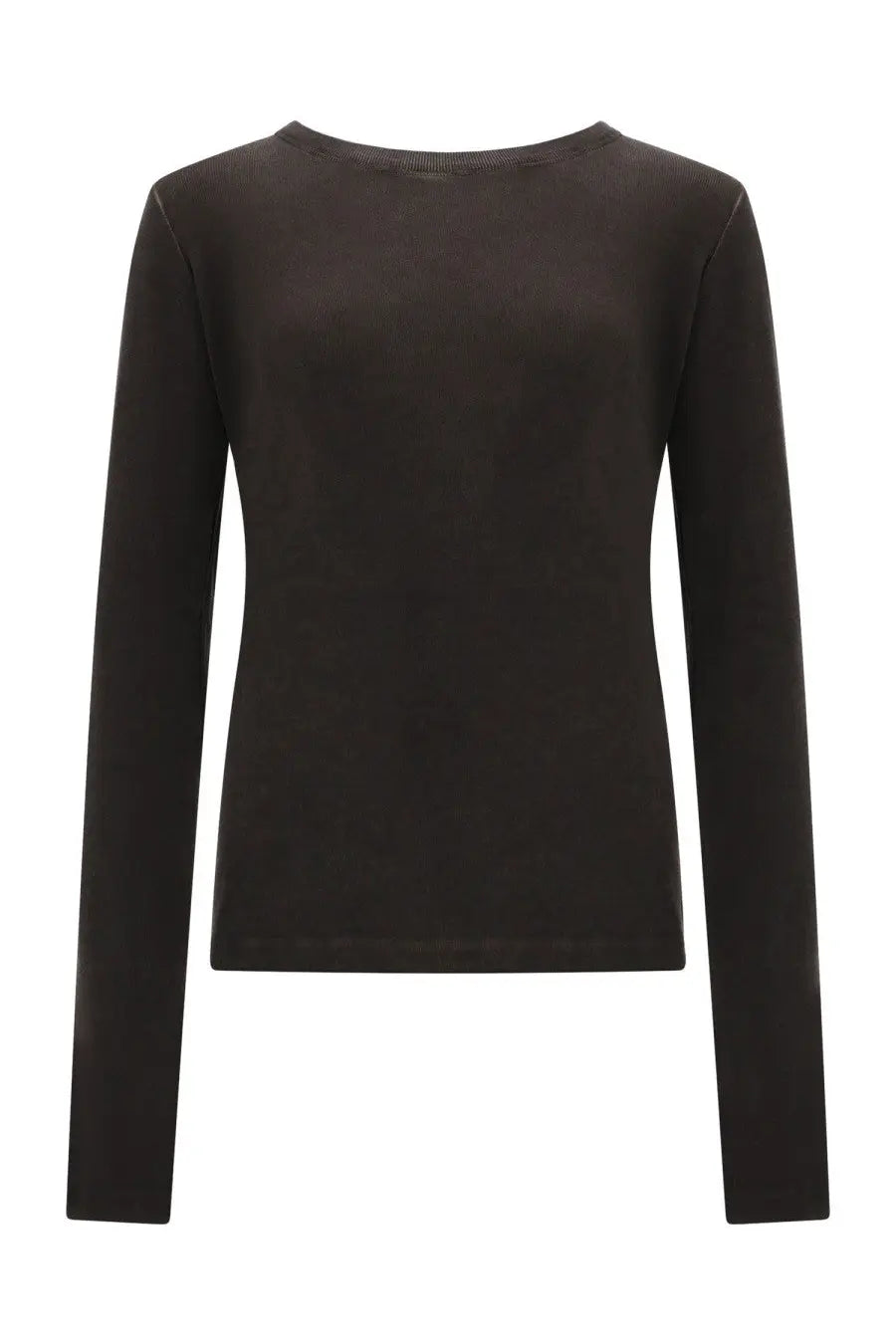 Uma Wang women’s long sleeved black top with a simple round neckline and smooth fitted fabric front view