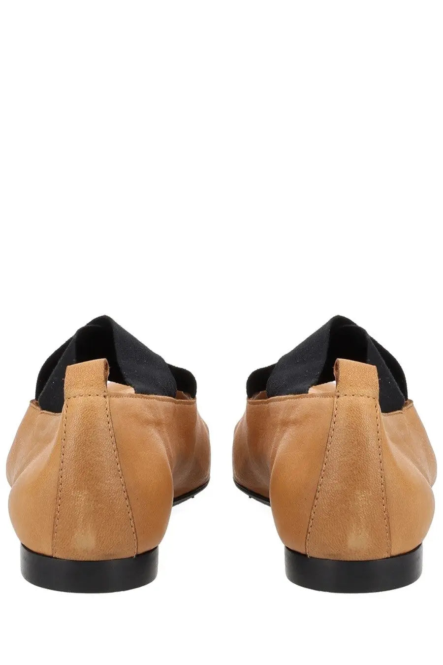 Uma wang women’s pointed ballerina beige tan leather loafers with black rubber soles and contrasting black fabric lining