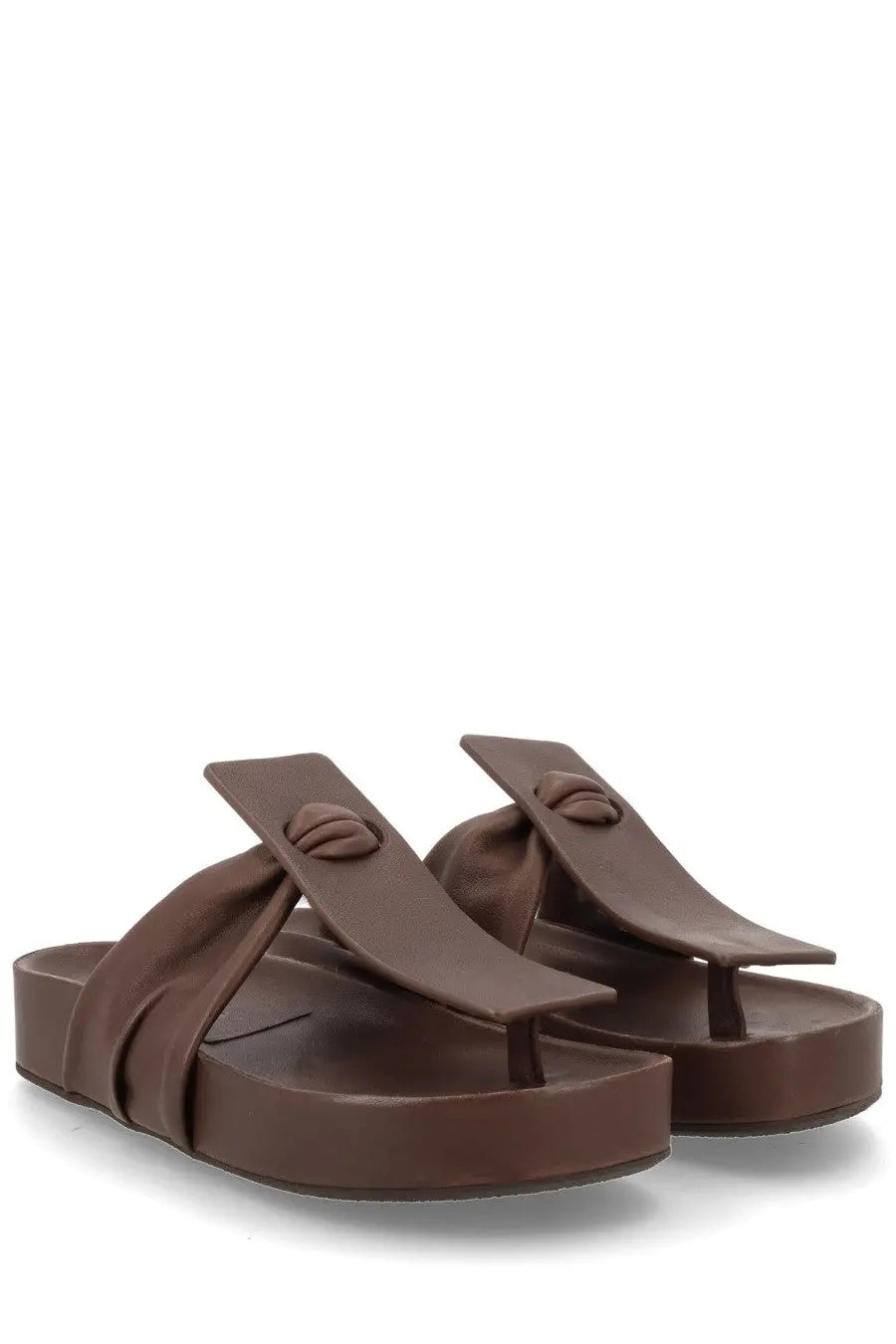 Uma Wang Women's Leather Flip-Flops Sandals Brown, view 2