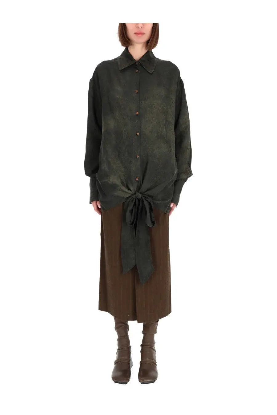 Uma wang women’s tubby shirt in dark green loose fit with front buttons and tie-front detail perfect for casual wear