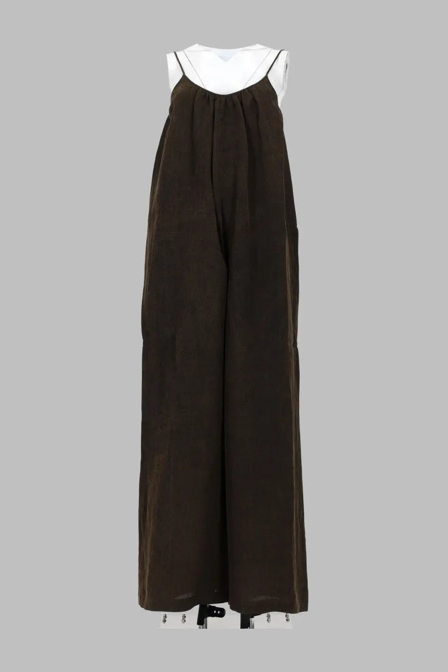 Uma wang women’s tuta intera paul brown sleek dark brown sleeveless jumpsuit with thin straps and flowing silhouette