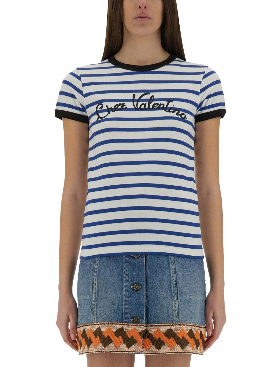 Valentino - Valentino Striped Cotton Jersey T Shirt - Woman-&gt;Clothing-&gt;t-shirts