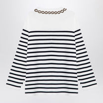 Valentino - Valentino Ivory/navy striped jersey with embroidery - Women’s Knitwear