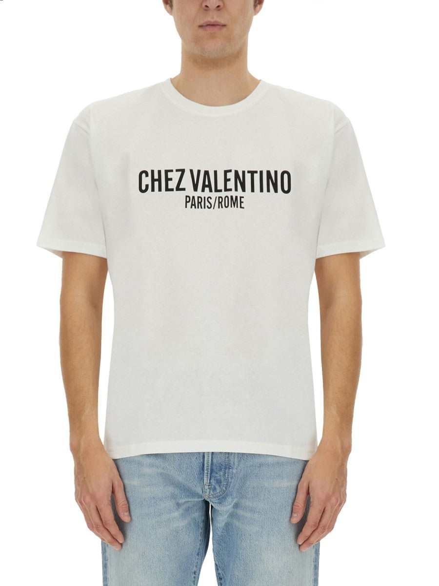 Valentino - Valentino Cotton T Shirt With ’Chez Valentino’ Print - Men’s Tops