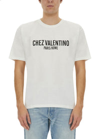 Valentino - Valentino Cotton T Shirt With ’Chez Valentino’ Print - Men’s Tops