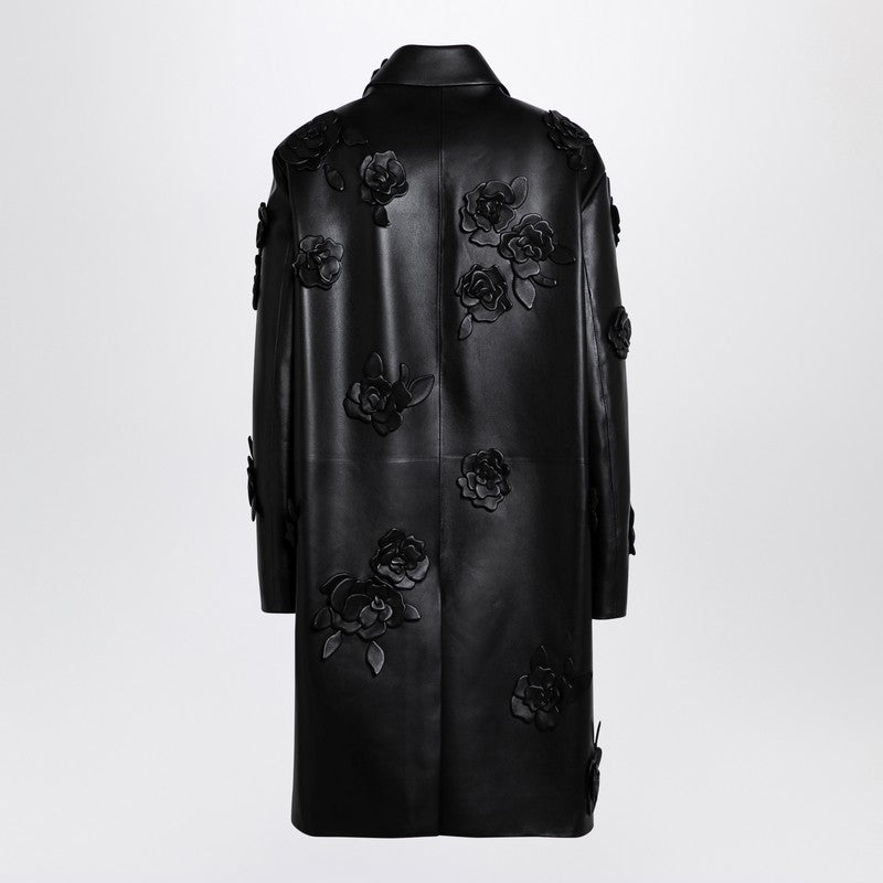 Valentino - Valentino Black leather coat with embroidery - Coats