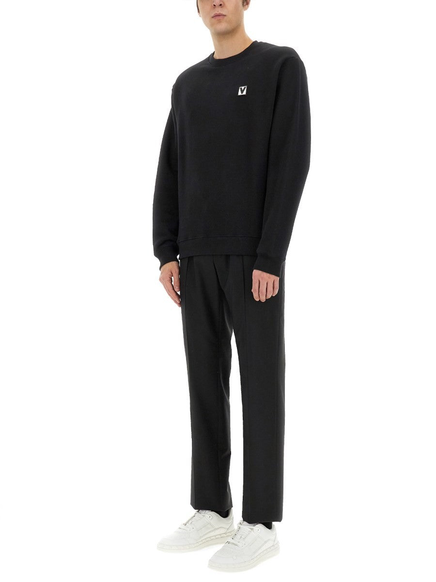 Valentino - Valentino Cotton Crewneck Sweatshirt With ’Chez Valentino’ Patch - Men’s Sweatshirts