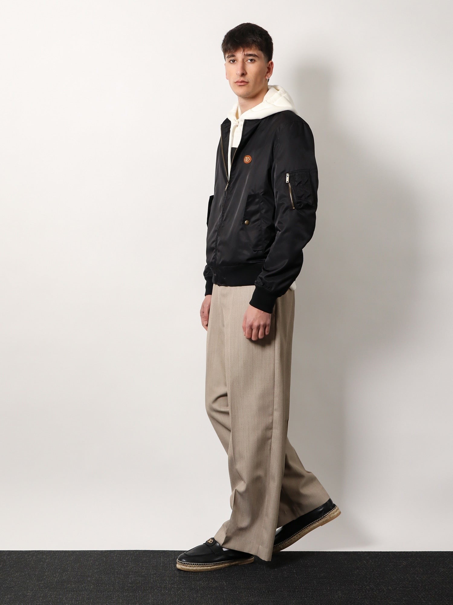 Valentino - Valentino Nylon Bomber With Leather Patch And Vlogo Detail - Men’s Outerwear