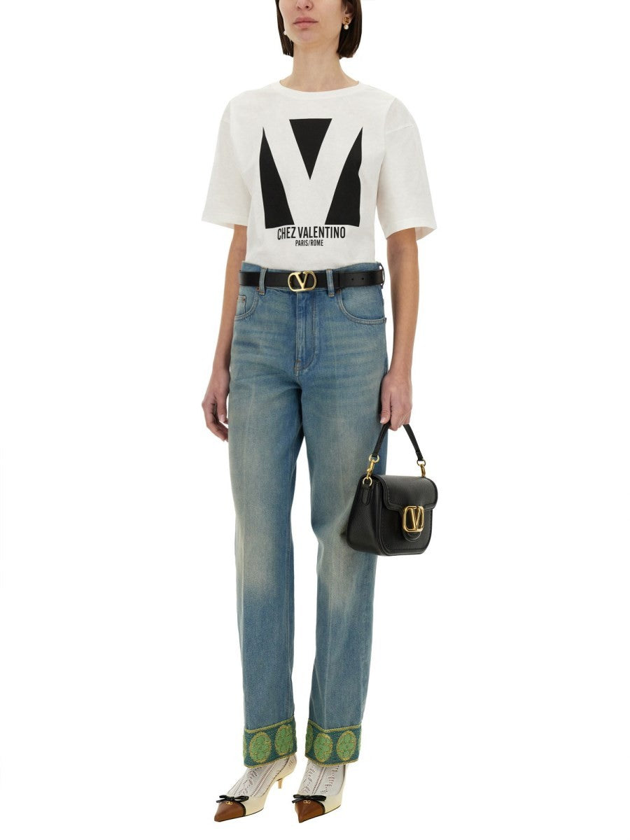 Valentino - Denim Pants With Jacquard Edges - Home-&gt;Woman-&gt;Clothing-&gt;Jeans