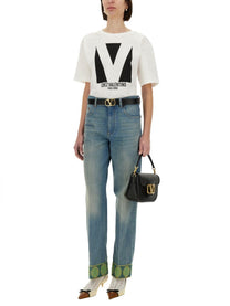 Valentino - Denim Pants With Jacquard Edges - Home-&gt;Woman-&gt;Clothing-&gt;Jeans