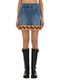 Valentino - Valentino Denim Skirt With Jacquard Trim - Women’s Clothing