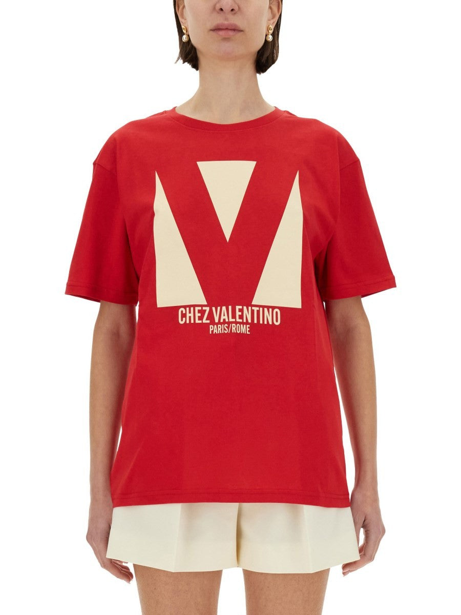 Valentino - Valentino ’Chez Valentino’ Print T Shirt - Woman-&gt;Clothing-&gt;t-shirts