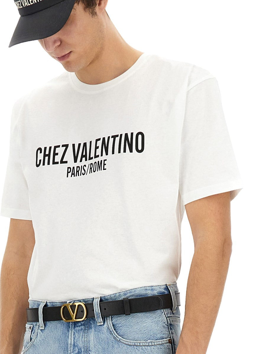 Valentino - Valentino Cotton T Shirt With ’Chez Valentino’ Print - Men’s Tops