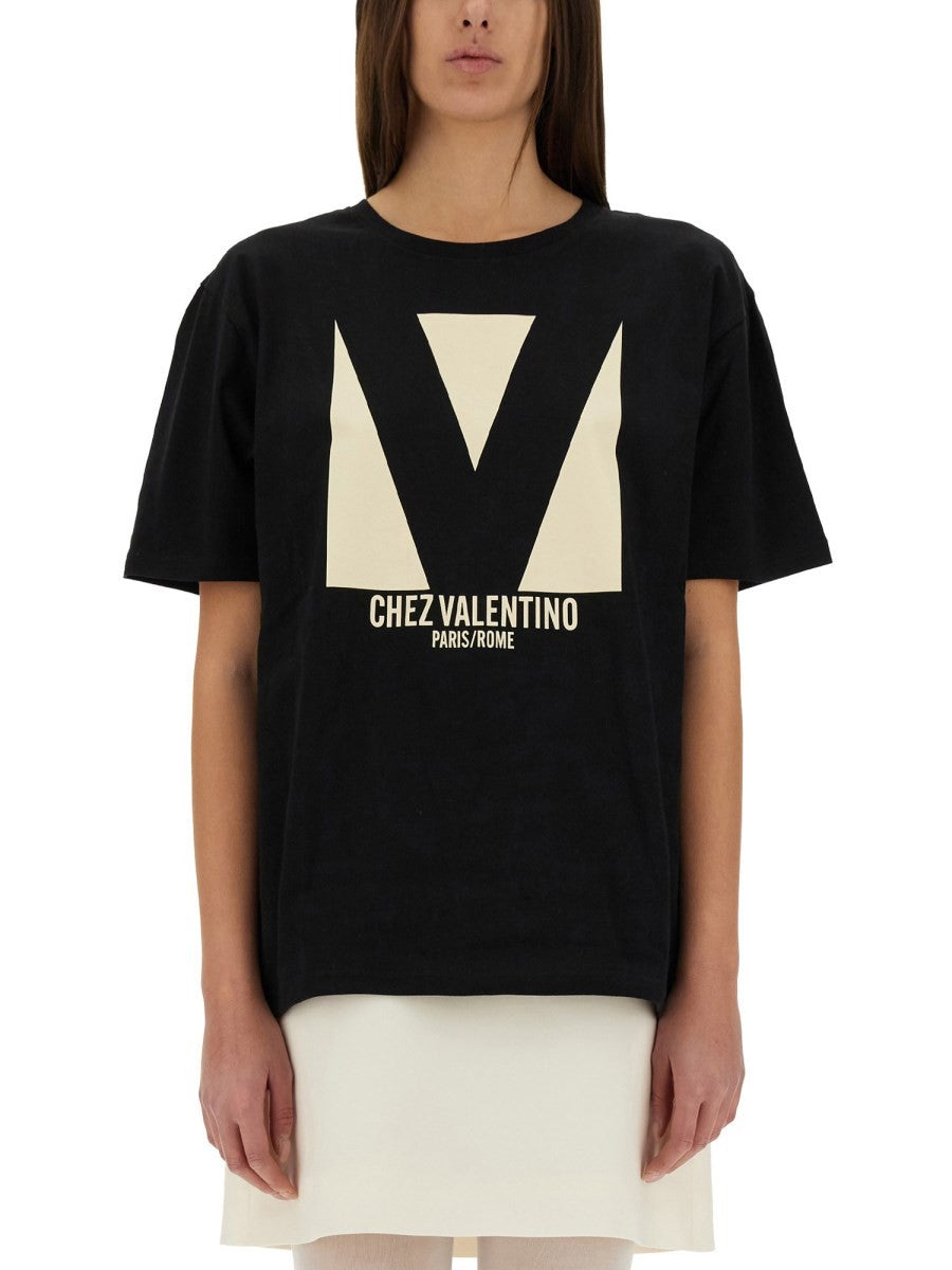 Valentino - Valentino ’Chez Valentino’ Print T Shirt - Woman-&gt;Clothing-&gt;t-shirts