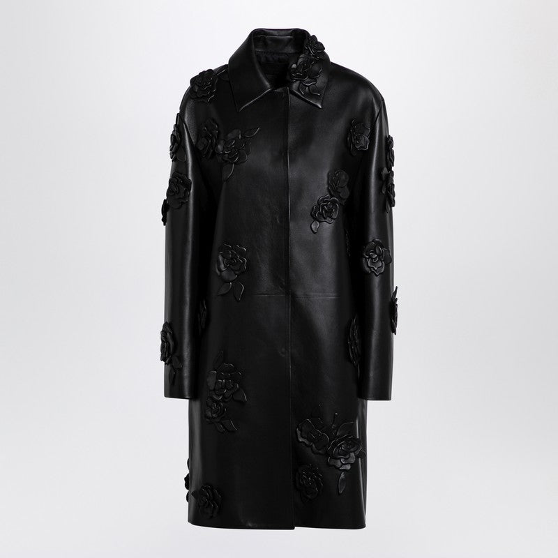 Valentino - Valentino Black leather coat with embroidery - Coats