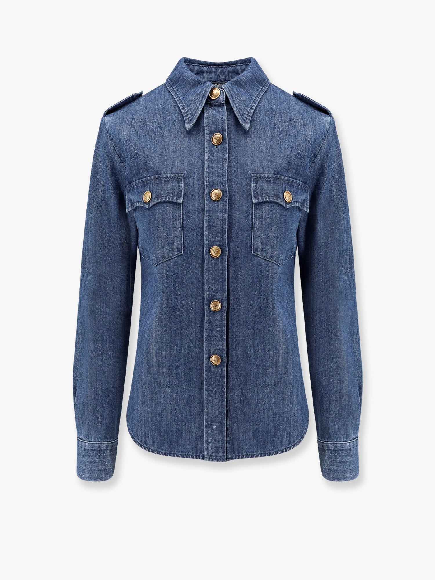 Valentino - Valentino Denim Shirt With Vlogo Buttons - Women’s Tops
