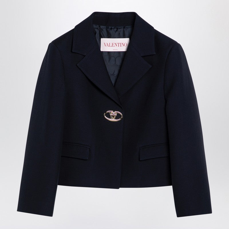 Valentino - Valentino Single-breasted navy wool crop jacket - Jackets