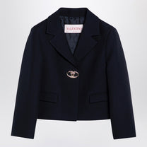 Valentino - Valentino Single-breasted navy wool crop jacket - Jackets