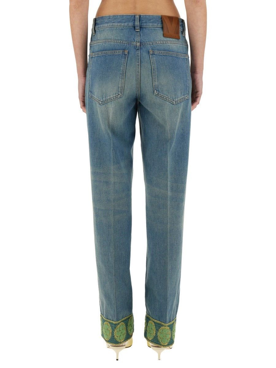 Valentino - Denim Pants With Jacquard Edges - Home-&gt;Woman-&gt;Clothing-&gt;Jeans