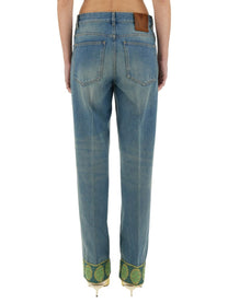 Valentino - Denim Pants With Jacquard Edges - Home-&gt;Woman-&gt;Clothing-&gt;Jeans