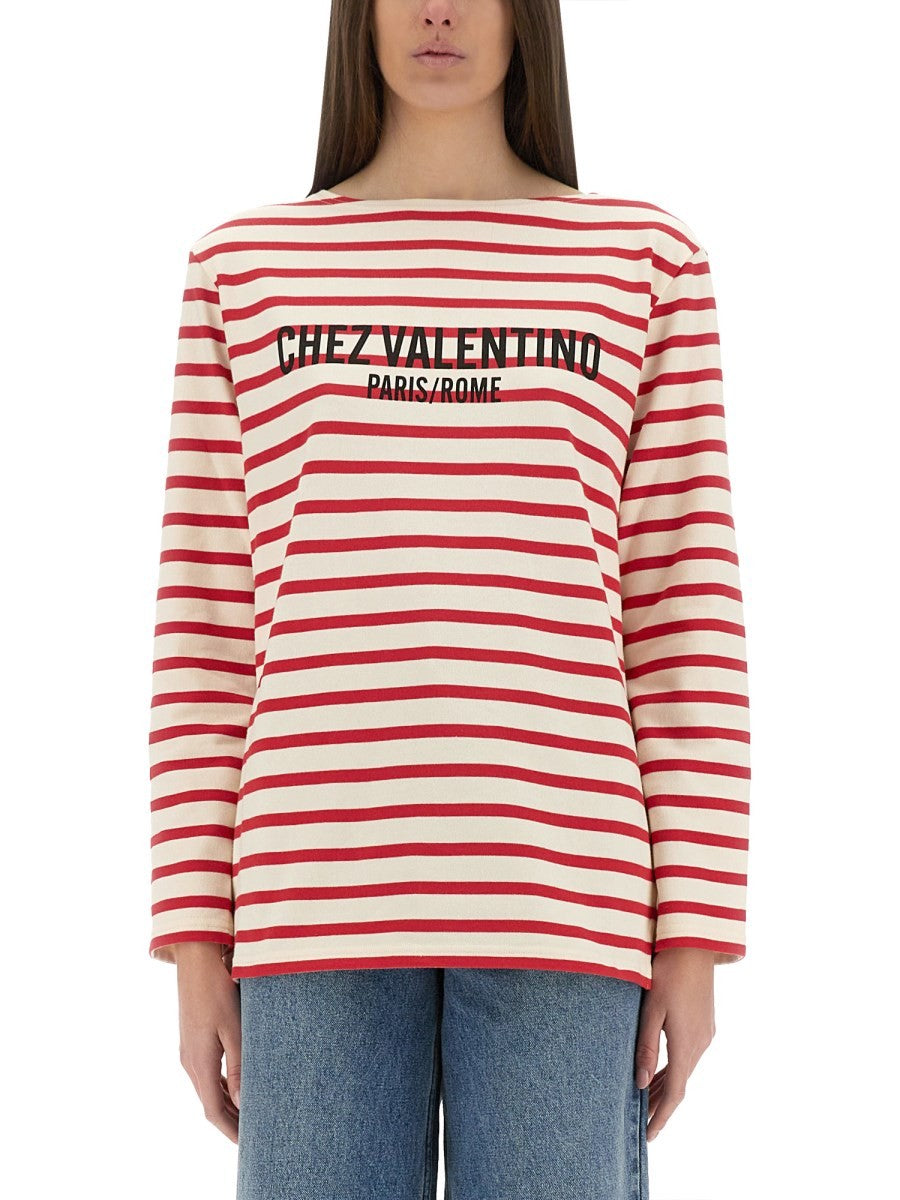 Valentino - Valentino Cotton Long Sleeve T Shirt With Print - Woman-&gt;Clothing-&gt;t-shirts
