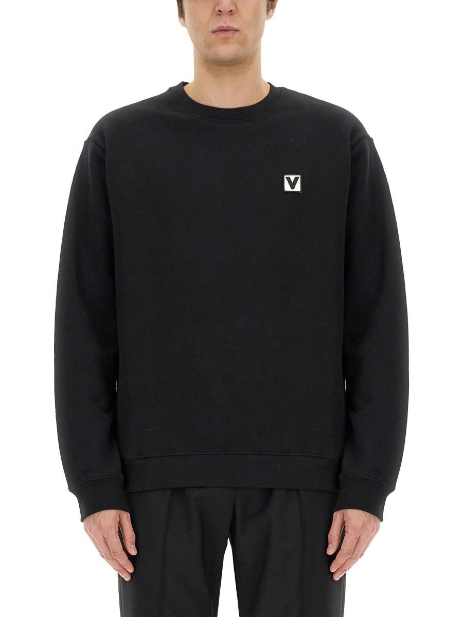 Valentino - Valentino Cotton Crewneck Sweatshirt With ’Chez Valentino’ Patch - Men’s Sweatshirts