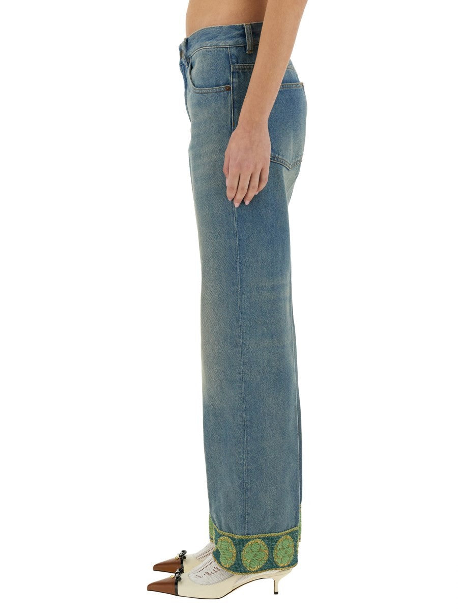 Valentino - Denim Pants With Jacquard Edges - Home-&gt;Woman-&gt;Clothing-&gt;Jeans