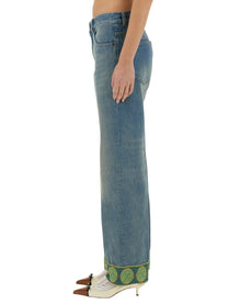 Valentino - Denim Pants With Jacquard Edges - Home-&gt;Woman-&gt;Clothing-&gt;Jeans