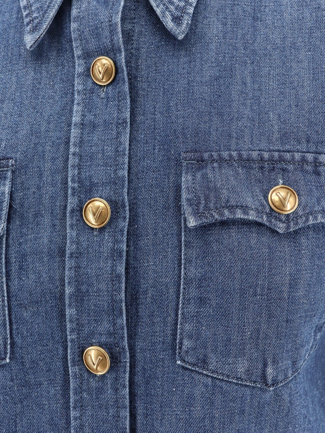 Valentino - Valentino Denim Shirt With Vlogo Buttons - Women’s Tops