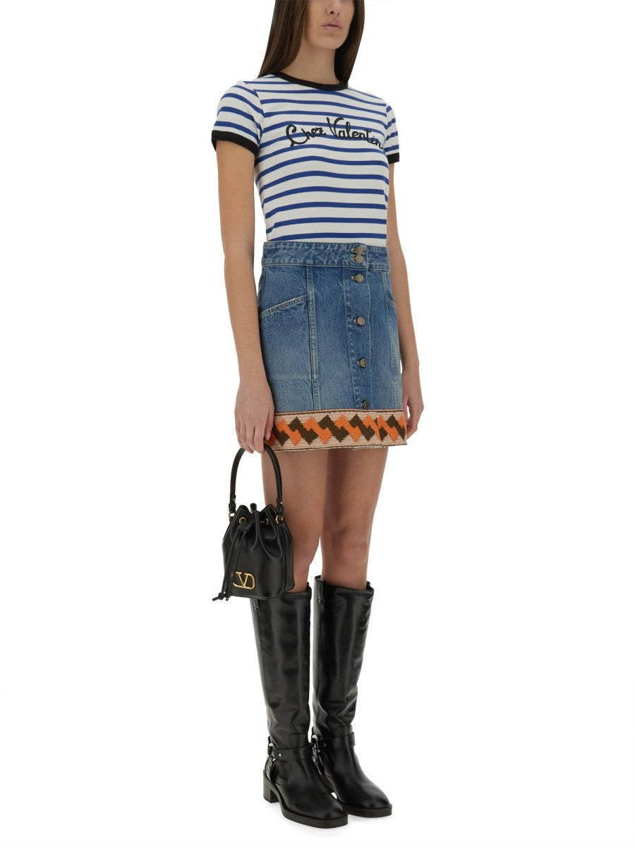 Valentino - Valentino Striped Cotton Jersey T Shirt - Woman-&gt;Clothing-&gt;t-shirts
