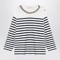Valentino - Valentino Ivory/navy striped jersey with embroidery - Women’s Knitwear