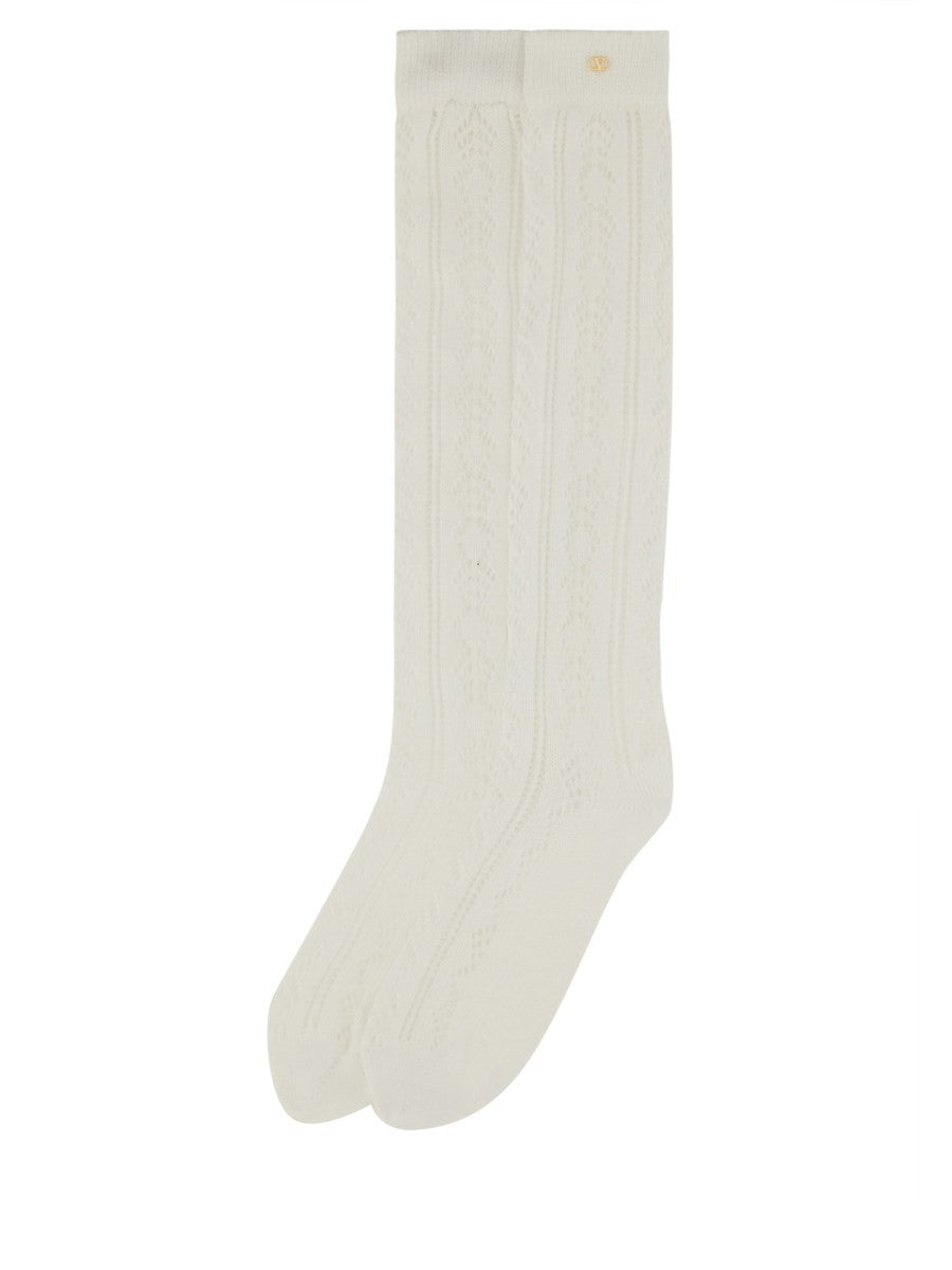 Valentino - Valentino Perforated Cotton Socks With Vlogo - Women’s Accessories