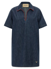 Valentino Valentino Garavani Chambray Vlogo Denim Dress Blue