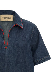 Valentino Valentino Garavani Chambray Vlogo Denim Dress Blue