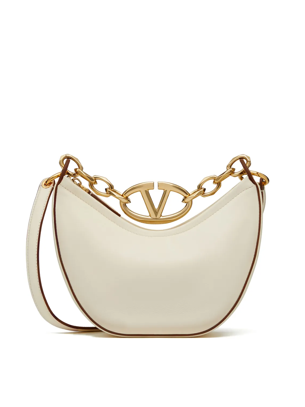 Valentino Garavani - Valentino Garavani Ivory Leather Mini Hobo Bag - Women’s Bags