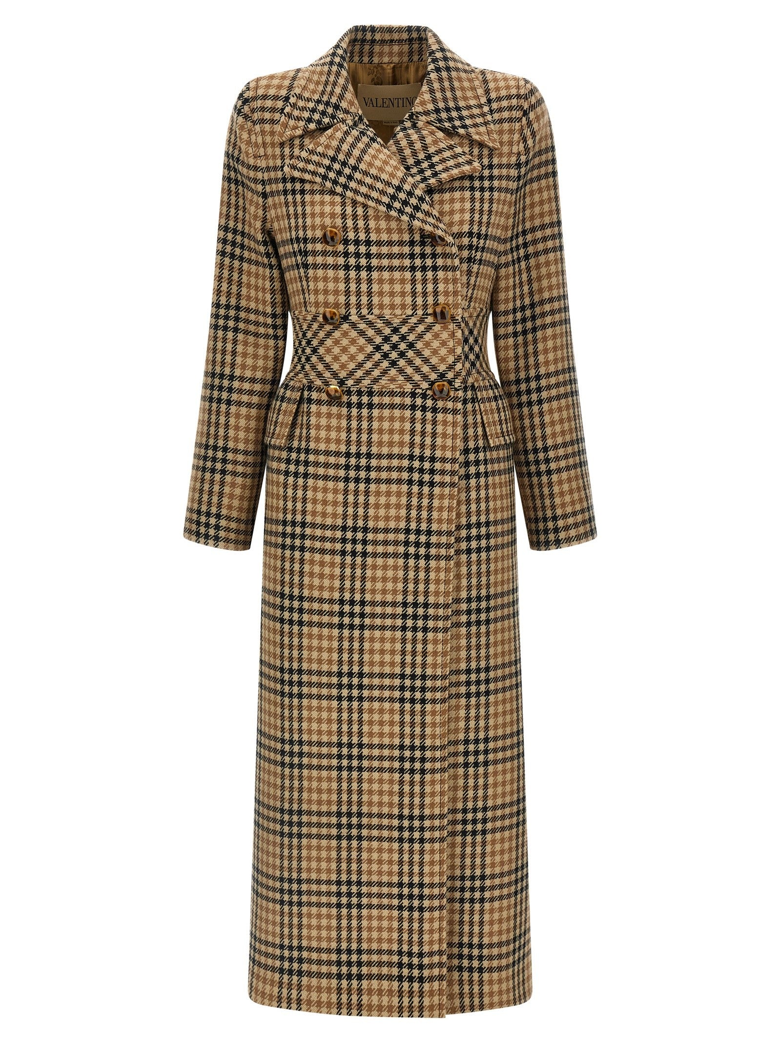 Valentino Valentino Garavani Houndstooth Wool Coat Brown