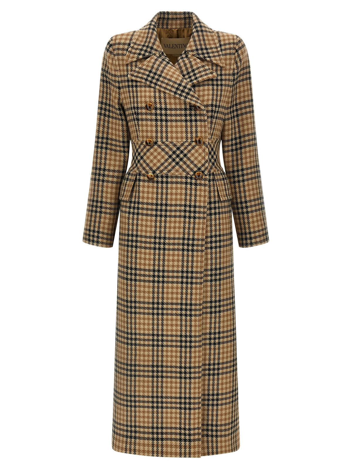 Valentino Valentino Garavani Houndstooth Wool Coat Brown