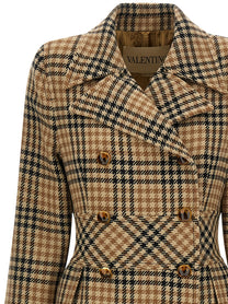 Valentino Valentino Garavani Houndstooth Wool Coat Brown