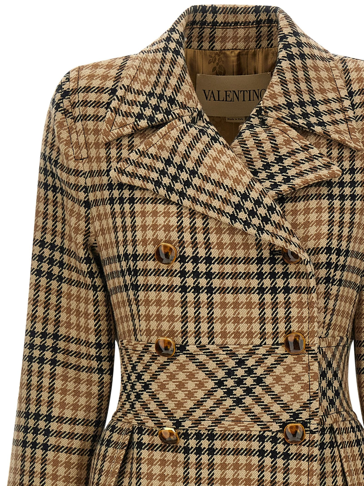 Valentino Valentino Garavani Houndstooth Wool Coat Brown, view 3